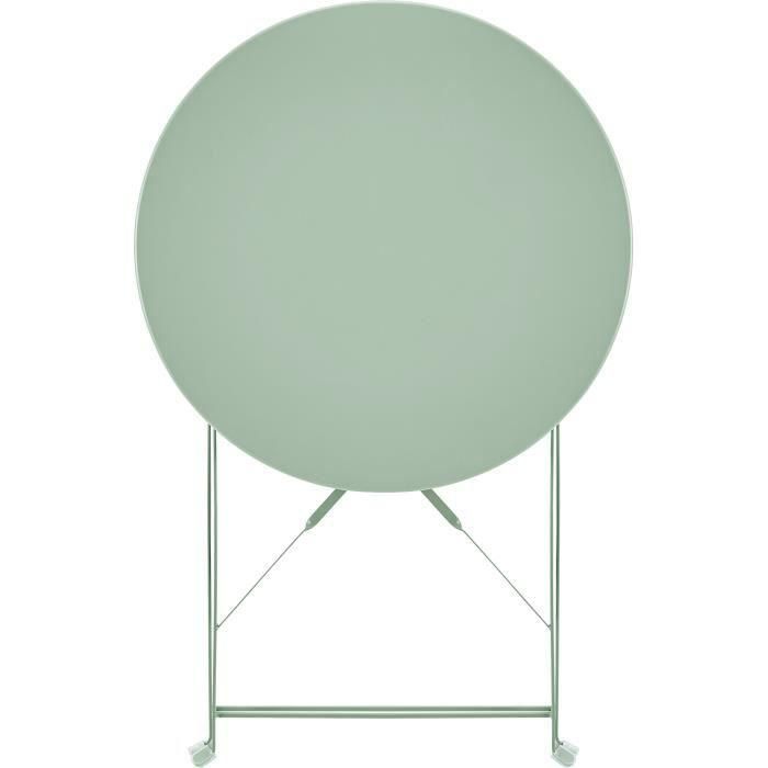 Conjunto Bistró para 2 Personas - Mesa Redonda 60x71 cm y 2 Sillas - Acero Pintado en Polvo - Color Verde Celadón 4 Conjunto Bistró para 2 Personas - Mesa Redonda 60x71 cm y 2 Sillas - Acero Pintado en Polvo - Color Verde Celadón 4