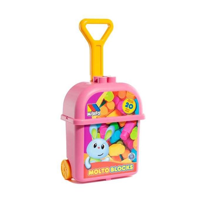 Carrito maleta trolley rosa con 20 bloques. 1 Carrito maleta trolley rosa con 20 bloques. 1
