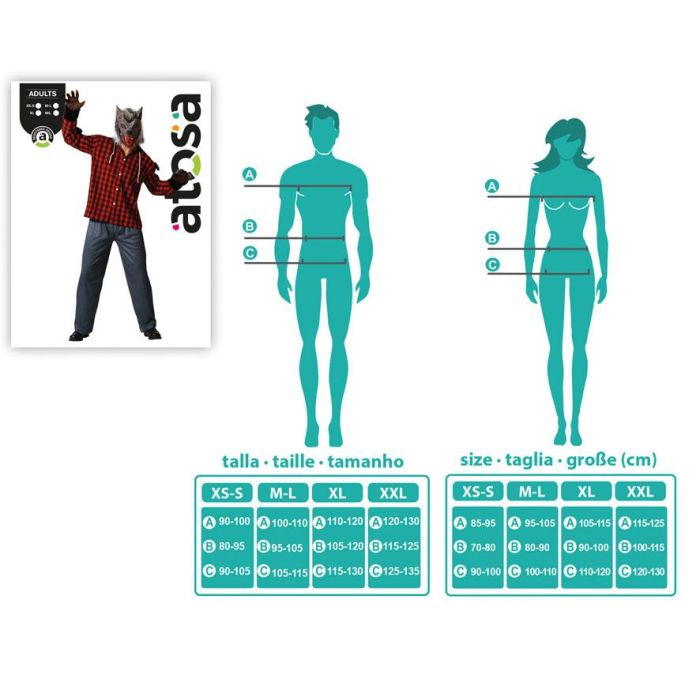 Disfraz Hombre Lobo con Camisa de Cuadros y Pantalón para Adulto Talla XS-S