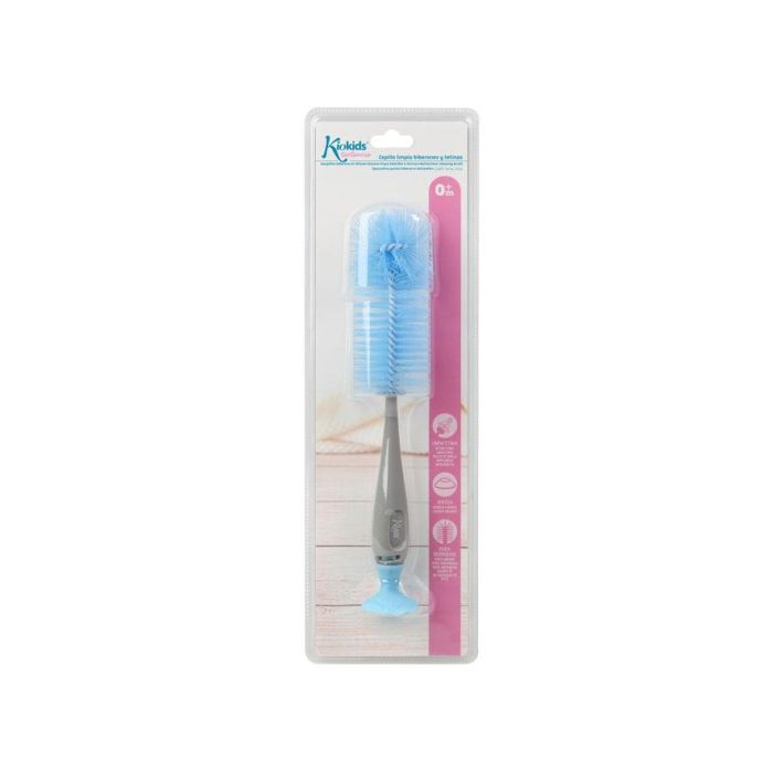 KioKids Cepillo Limpiabiberones Higiénico Cerdas sin Esponja con Accesorio Tetinas y Ventosa de Secado +0m - Azul y Gris 3 KioKids Cepillo Limpiabiberones Higiénico Cerdas sin Esponja con Accesorio Tetinas y Ventosa de Secado +0m - Azul y Gris 3