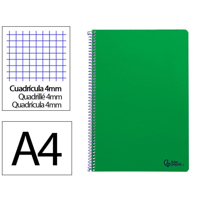 Cuaderno Espiral Liderpapel Din A4 Smart Tapa Blanda 80H 75 gr Cuadro 4 mm Con Margen Color Verde 4 unidades