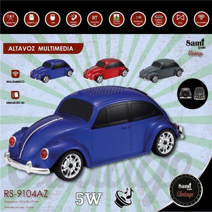 SAMI Altavoz Vintage multimedia para coche modelo Beetle, color azul
