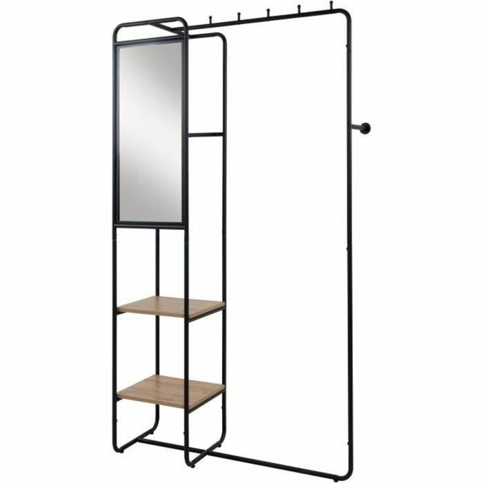 Mueble de Recibidor con Estructura Metálica y 2 Estantes - Espejo - Negro / Roble Artesano - 100x185x37cm - LUTON003747 2 Mueble de Recibidor con Estructura Metálica y 2 Estantes - Espejo - Negro / Roble Artesano - 100x185x37cm - LUTON003747 2