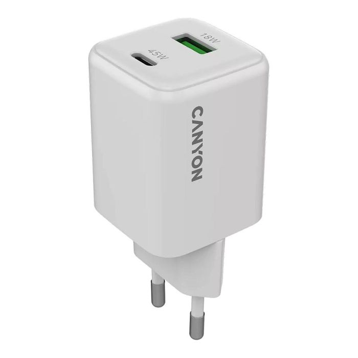 Canyon CU45AC Cargador GaN 45W con 1 Puerto USB-C PD y 1 Puerto USB-A QC, Enchufe UE, Blanco 0 Canyon CU45AC Cargador GaN 45W con 1 Puerto USB-C PD y 1 Puerto USB-A QC, Enchufe UE, Blanco 0
