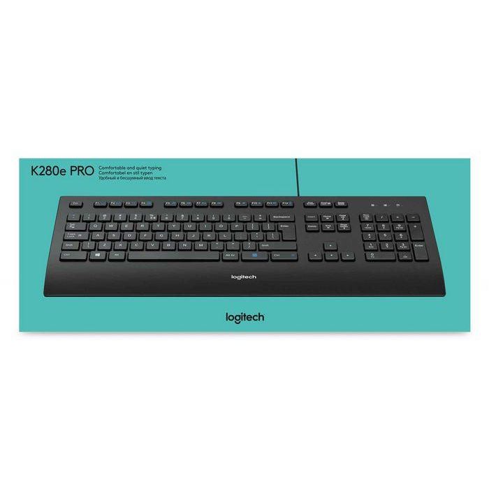 Logitech K280e Teclado USB, Resistente a salpicaduras, Reposamuñecas, Teclas silenciosas, Tamaño completo, Distribución US, Negro 11