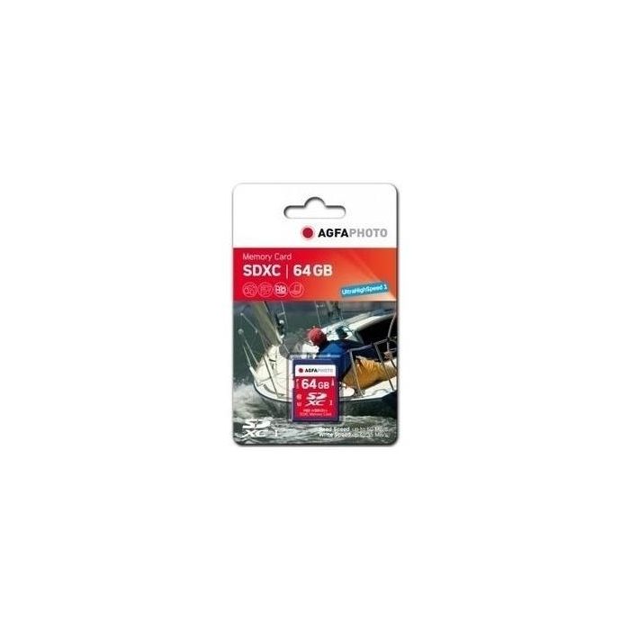 AgfaPhoto Tarjeta SDXC 64GB High Speed Class 10 UHS-I U1 V30 para Cámaras y Grabación de Vídeo 4K