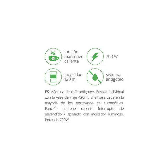 Kiwi Cafetera C/Mug Take Away 420Cc, Dimensiones: 20 cm Ancho x 26 cm Alto x 15 cm Largo