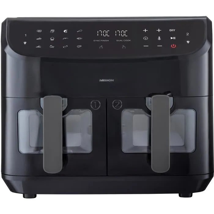 Medion Freidora de Aire Caliente P20 XXL Twin 2600 W 2 Cestos 9 Programas Negra 0 Medion Freidora de Aire Caliente P20 XXL Twin 2600 W 2 Cestos 9 Programas Negra 0