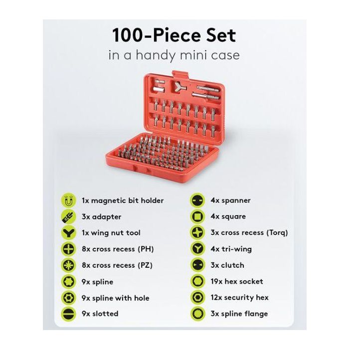 MicroConnect 77045 Juego de 100 Puntas de Destornillador para Diversas Tareas 1