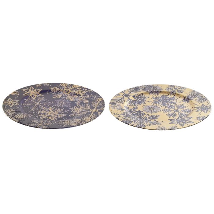 DKD Home Decor Centro Mesa Navidad Tradicional Azul Dorado 33 x 2 x 33 cm (12 Unidades) 2