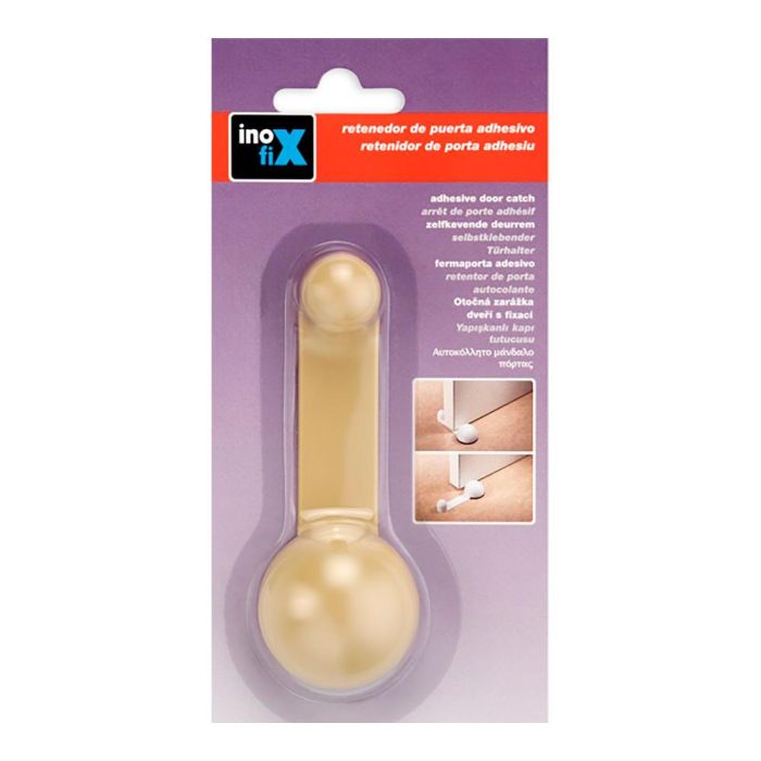 Inofix Tope retenedor giratorio adhesivo beige PVC para puertas de interior 1