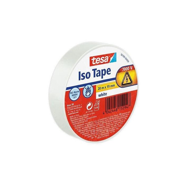 Tesa Cinta adhesiva aislante de electricidad blanca 19 mm x 20 m para hasta 6000 voltios