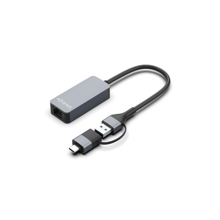 Aisens Conversor USB3.2 Gen1 USB-A+USB-C a Ethernet 2.5 Gbps (2500 Mbps), Gris, 15 cm