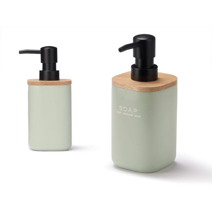 Berilo Dosificador Liso Menta 9x18.5x7.4 cm de Poliresina y Madera para Baño (12 Unidades)