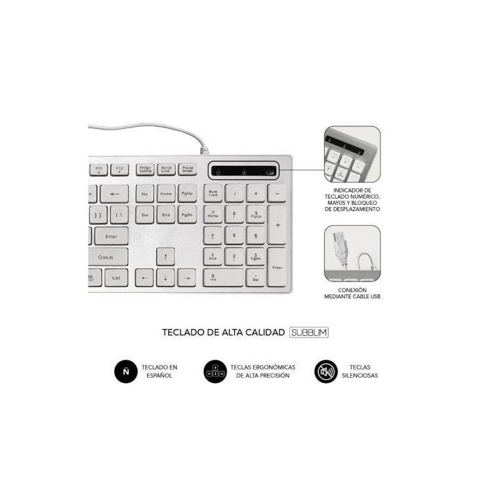 Subblim Combo Wired Ergo Mouse+Keyboard Silent Flat Hq Silver SUBKBC-CEKE60 2 Subblim Combo Wired Ergo Mouse+Keyboard Silent Flat Hq Silver SUBKBC-CEKE60 2