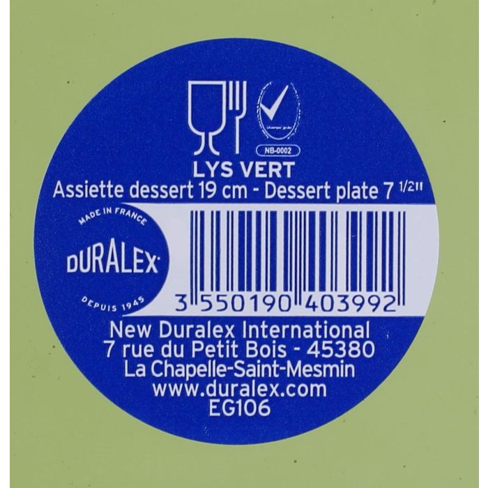 Duralex Plato Postre Lys Verde 19 cm – Vajilla de vidrio templado – Ideal para tu mesa diaria o en ocasiones especiales (24 Unidades) 1