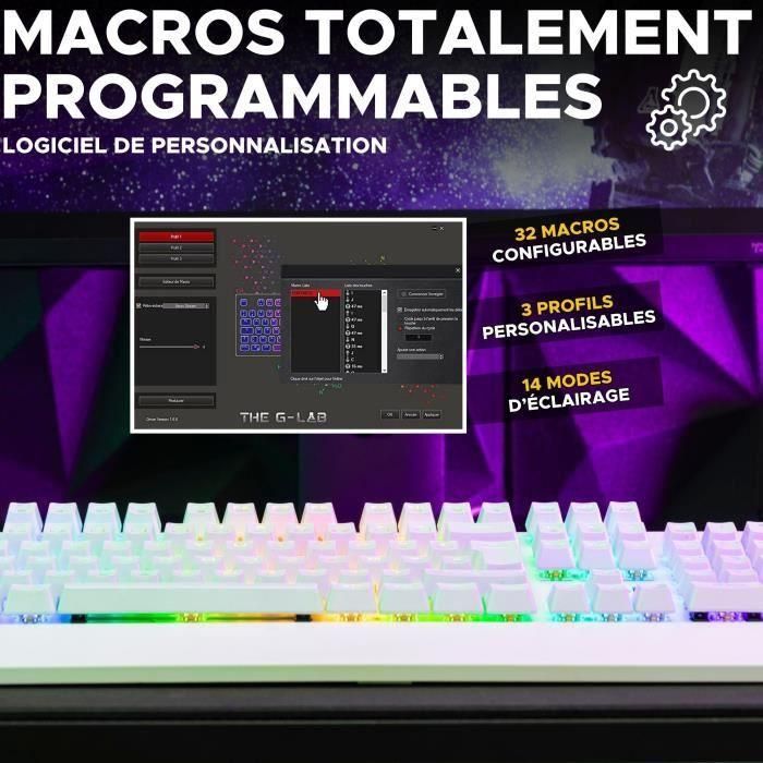 The G-Lab THE3760162051063 Teclado Gaming KEYZ RUBIDIUM Mecánico Interruptor Rojo RGB Con Cable Azerty Blanco con Reposamuñecas 3