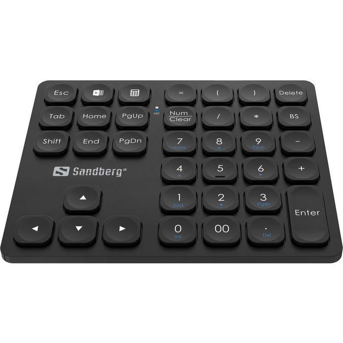 Sandberg Teclado Numérico Inalámbrico Pro para Portátil, Extensión con Atajos Rápidos y Teclas de Flecha