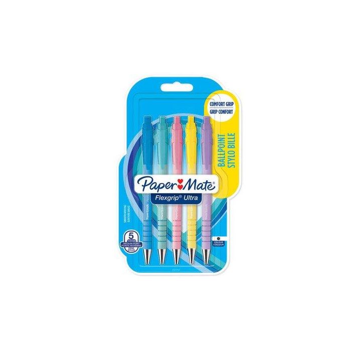 Boligrafo Paper Mate Retractil Flexgrip Pastel Blister De 5 (Tinta Negro)