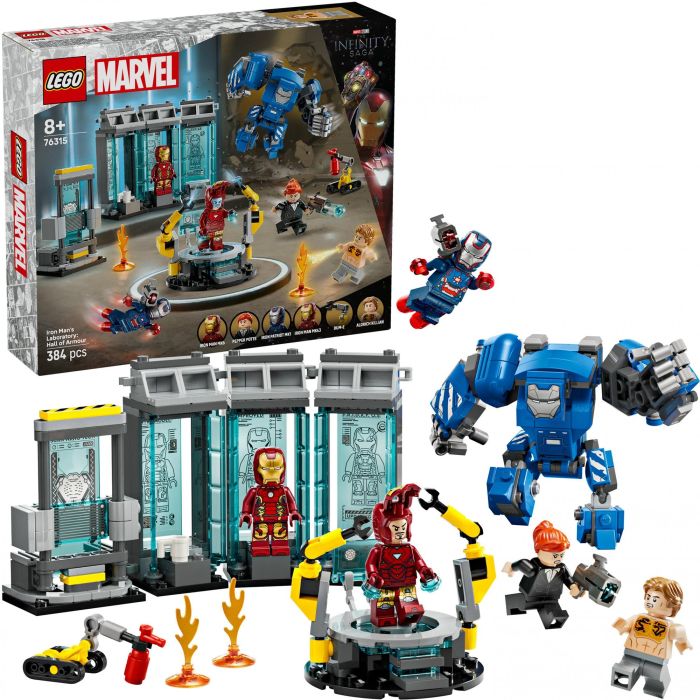 LEGO 76315 Laboratorio Iron Man: Sala de Armaduras Marvel Vengadores con Minifiguras MK1, MK43, MK6, Pepper Potts y Aldrich Killian 11