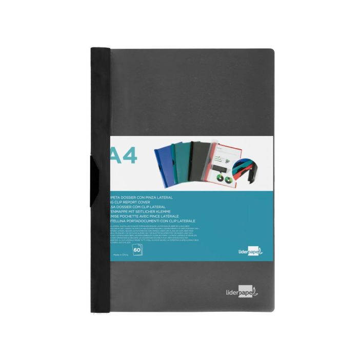 Carpeta Liderpapel Dossier Pinza Lateral 45325 Polipropileno Din A4 Negro 60 Hojas Pinza Deslizante 1