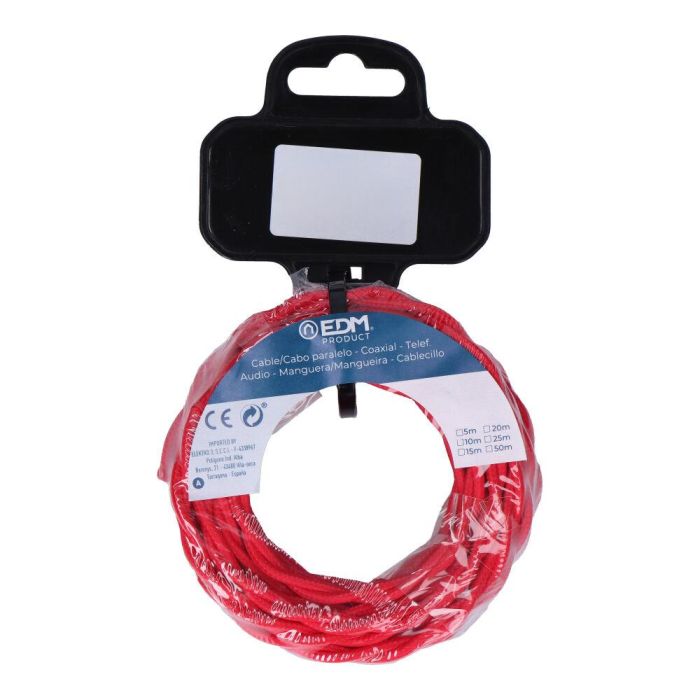 Edm Carrete cable textil trenzado h03vv-f 2 x 0,75 mm² rojo, 5 m