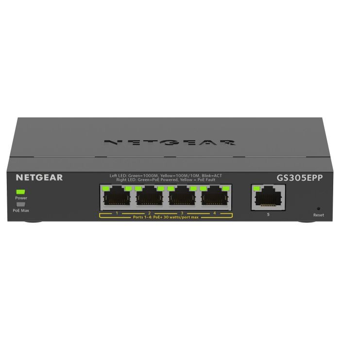 NETGEAR GS305EPP-100PES Switch 5 Puertos Gigabit Ethernet PoE+ Gestionado L2/L3 0 NETGEAR GS305EPP-100PES Switch 5 Puertos Gigabit Ethernet PoE+ Gestionado L2/L3 0