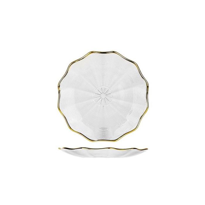 DKD Home Decor Plato Glam Cristal Transparente Dorado 17.6x17.6 cm Set 6 Unidades Apto Microondas y Lavavajillas