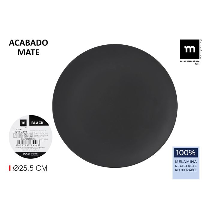 Plato Llano Melamine Black 25.5 cm - La Mediterranea (24 Unidades) Plato Llano Melamine Black 25.5 cm - La Mediterranea (24 Unidades)