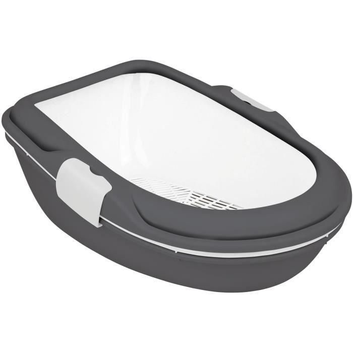 Trixie Caja de Arena para Gatos Primo con Borde - Tamaño Grande XXL, 56 x 25 x 71 cm - Color Gris y Blanco