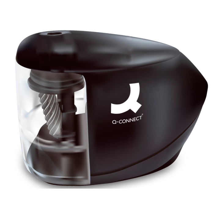 Q-connect Sacapuntas Eléctrico KF-18571 de Sobremesa con Adaptador o Pilas AA, Afila Muela Diámetros 6.5-8 mm 1