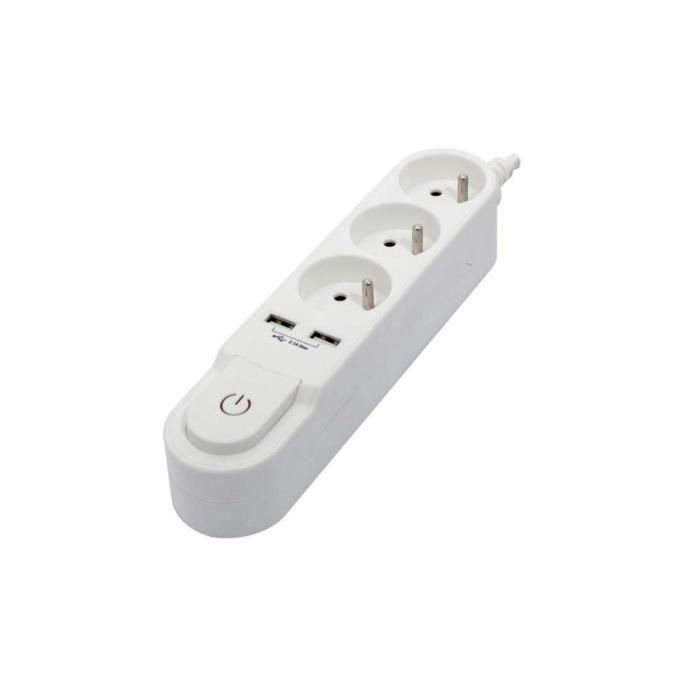 CHACON Regleta con interruptor 3 enchufes 16 A y 2 salidas USB 2 A, cable 3 m 1 CHACON Regleta con interruptor 3 enchufes 16 A y 2 salidas USB 2 A, cable 3 m 1