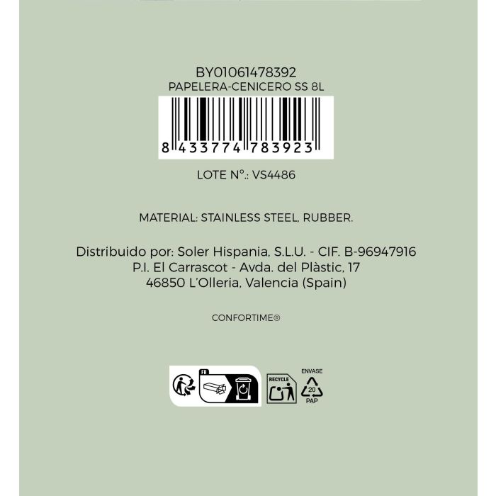 Papelera-Cenicero Ss 8L Inde Confortime (4 Unidades) 9 Papelera-Cenicero Ss 8L Inde Confortime (4 Unidades) 9