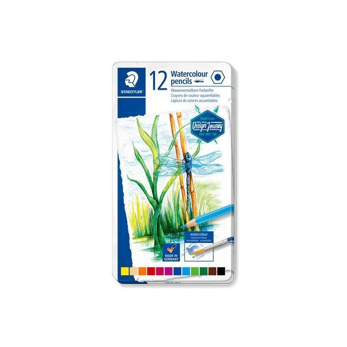 Staedtler Lápices De Colores Acuarelables Design Journey 14610C, Estuche Metal 12 Ud, Mina Suave, Colores Intensos