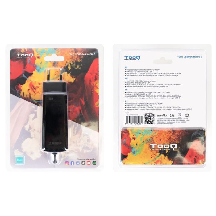 TOOQ Cargador portatil gan USB-C pd 100W, cubico negro 4