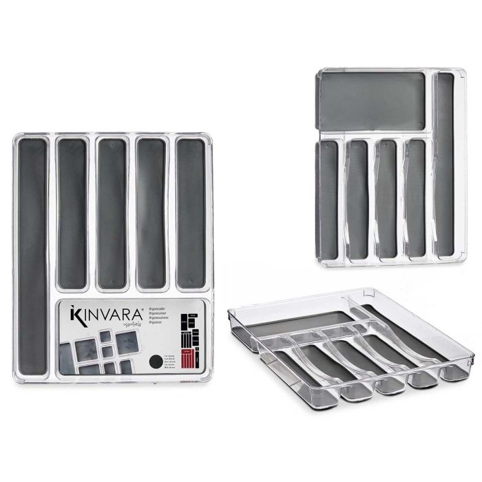 Kinvara Organizador Antideslizante de Plástico (PET Reciclado) con 6 Compartimentos, Transparente/Gris, 32 cm (12 Unidades)