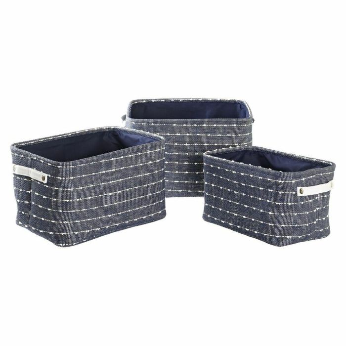 Cesta DKD Home Decor Azul Marino Blanco 28 x 25 x 38 cm Set de 3 1