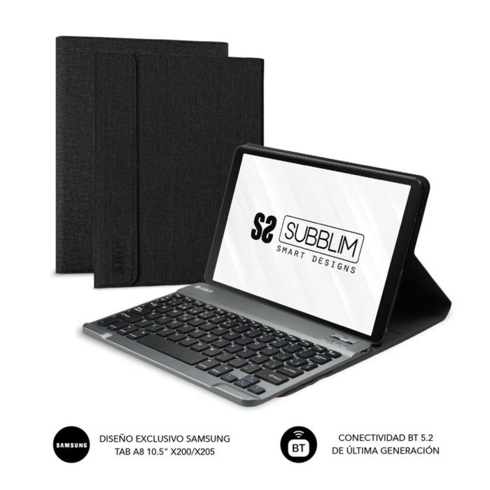 SUBBLIM SUBKT3-BTS055 Teclado Inalámbrico Bluetooth 5.2 QWERTY Español con Funda para Samsung GT A8 10.5" X200/205 Negro SUBBLIM SUBKT3-BTS055 Teclado Inalámbrico Bluetooth 5.2 QWERTY Español con Funda para Samsung GT A8 10.5" X200/205 Negro