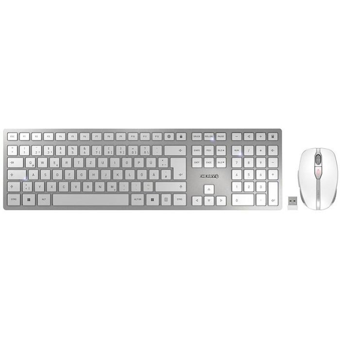 Cherry DW 9100 Slim - Set Teclado y Ratón Inalámbrico, Blanco/Plata, Diseño QWERTZ Alemán
