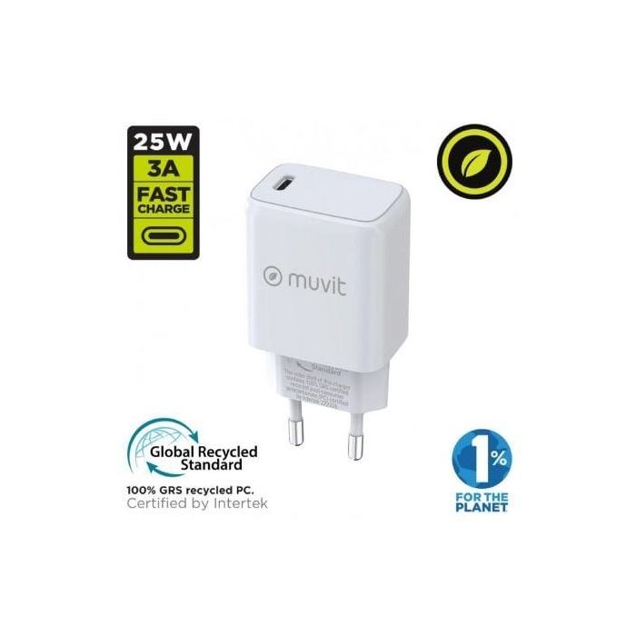 Cargador de Pared Muvit For Change MCACC0038/ 1xUSB Tipo-C/ 25W 1