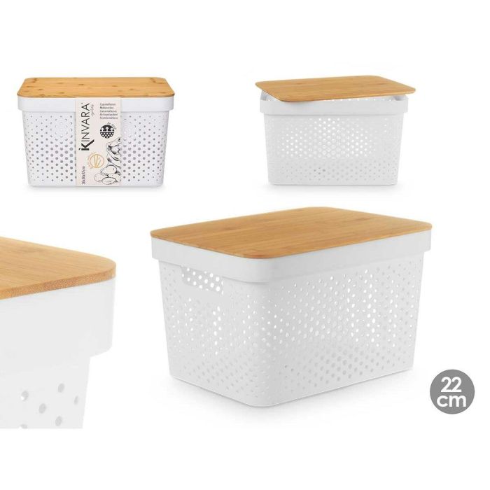 Caja Multiusos Kinvara CH52970 (25) Blanco Marrón Bambú Polipropileno 35,7 x 22 x 26,2 cm (4 Unidades) 3