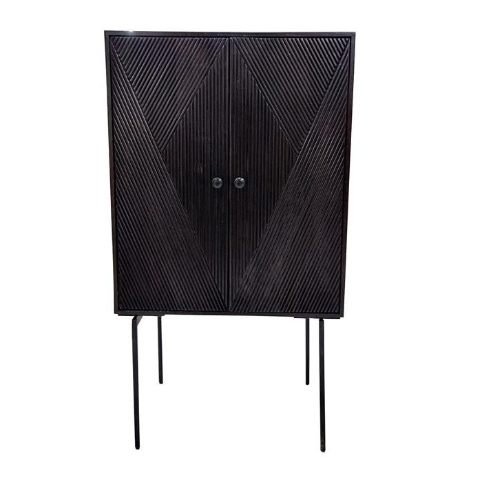 DKD Home Decor Aparador Moderno de Mango y Metal Marrón Oscuro y Negro, 2 Puertas, 1 Estantería 43x84x153.5 cm