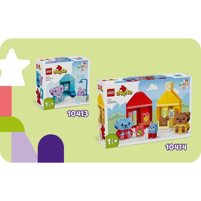 LEGO 10414 DUPLO My First: Mis Rituales Diarios - Hora de Comer y Dormir, Juguete Social con 4 Figuras de Animales 6