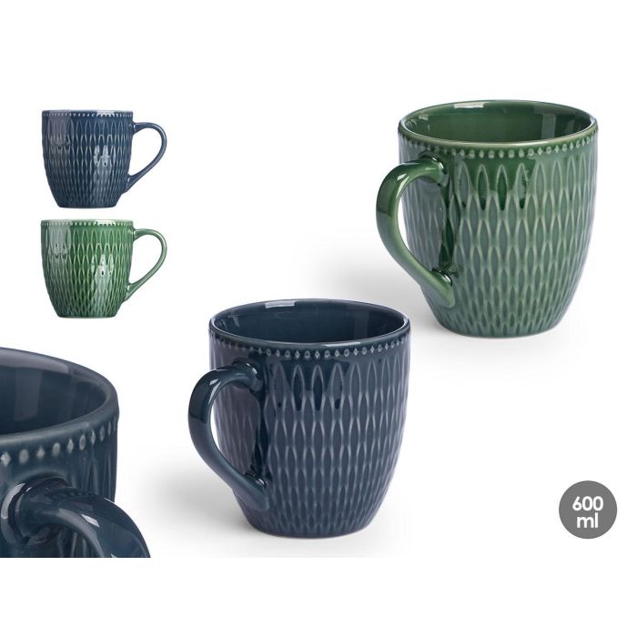 Vessia Tazón de Desayuno Surtido 600 ml Cerámica Loza Azul y Verde - 15x11.5x11 cm (24 Unidades)