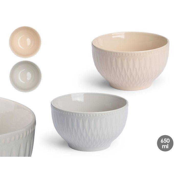 Vessia Bowl Desayuno Surtido 2 Colores Claros de Cerámica Loza 650 ml - 14x7.8x14 cm (24 Unidades)