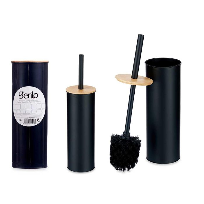 Berilo Escobillero de Metal y Bambú Negro 9.5x27.2x9.5 cm con Tapa y Escobilla de 34 cm (6 Unidades) 0 Berilo Escobillero de Metal y Bambú Negro 9.5x27.2x9.5 cm con Tapa y Escobilla de 34 cm (6 Unidades) 0