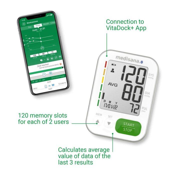 Tensiómetro conectado BU 570 medisana - Diseño delgado - Pantalla grande - Dígito XXL - Medición de arritmias - Bluetooth - 240 Memorias 3