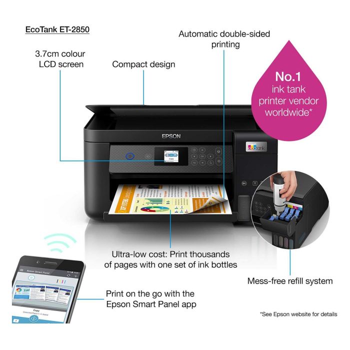 Epson ET-2850 Impresora Multifunción 3 en 1, Inyección de Tinta A4, Wi-Fi, Dúplex Automático, Color Negro 7