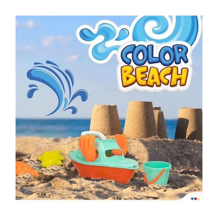 Cubo playa 14 cm con yate 36 cm, pala, rastrillo y 3 moldes en red 8 Cubo playa 14 cm con yate 36 cm, pala, rastrillo y 3 moldes en red 8