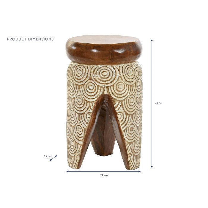 DKD Home Decor Mesita Auxiliar Balinesa de Albasia Natural y Blanco con Diseño de Círculos 29x29x49 cm 3 DKD Home Decor Mesita Auxiliar Balinesa de Albasia Natural y Blanco con Diseño de Círculos 29x29x49 cm 3